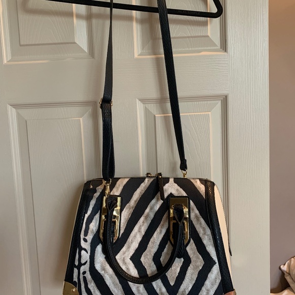 Aldo Black/Cream Print Satchel/Shoulder Handbag - Picture 1 of 9
